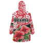 Uganda Kid Wearable Blanket Hoodie - Red Hibiscus Flowers and National Flag Design