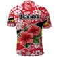 Uganda Polo Shirt - Red Hibiscus Flowers and National Flag Design