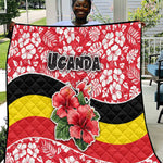 Uganda Quilt - Red Hibiscus Flowers and National Flag Design