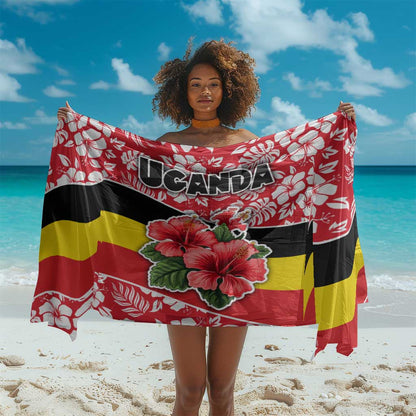 Uganda Sarong - Red Hibiscus Flowers and National Flag Design