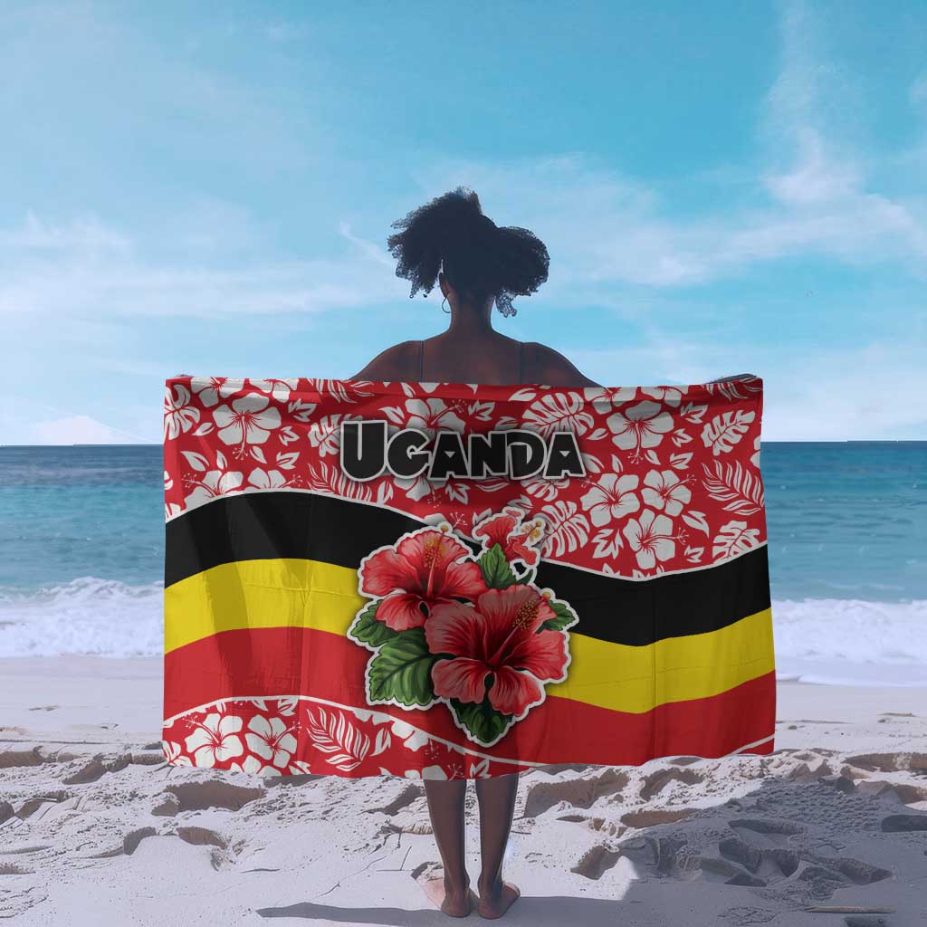 Uganda Sarong - Red Hibiscus Flowers and National Flag Design
