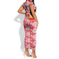 Uganda Short Sleeve Bodycon Dress - Red Hibiscus Flowers and National Flag Design TS04