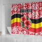 Uganda Shower Curtain - Red Hibiscus Flowers and National Flag Design
