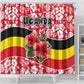 Uganda Shower Curtain - Red Hibiscus Flowers and National Flag Design