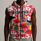 Uganda Sleeveless Zip Hoodie - Red Hibiscus Flowers and National Flag Design - African Pride