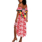 Uganda Summer Maxi Dress - Red Hibiscus Flowers and National Flag Design