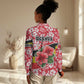 Uganda Women Casual Shirt - Red Hibiscus Flowers and National Flag Design