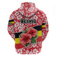 Uganda Zip Hoodie - Red Hibiscus Flowers and National Flag Design