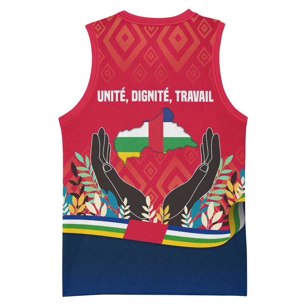 Central African Republic Basketball Jersey Red Blue Green Tribal Design TS04