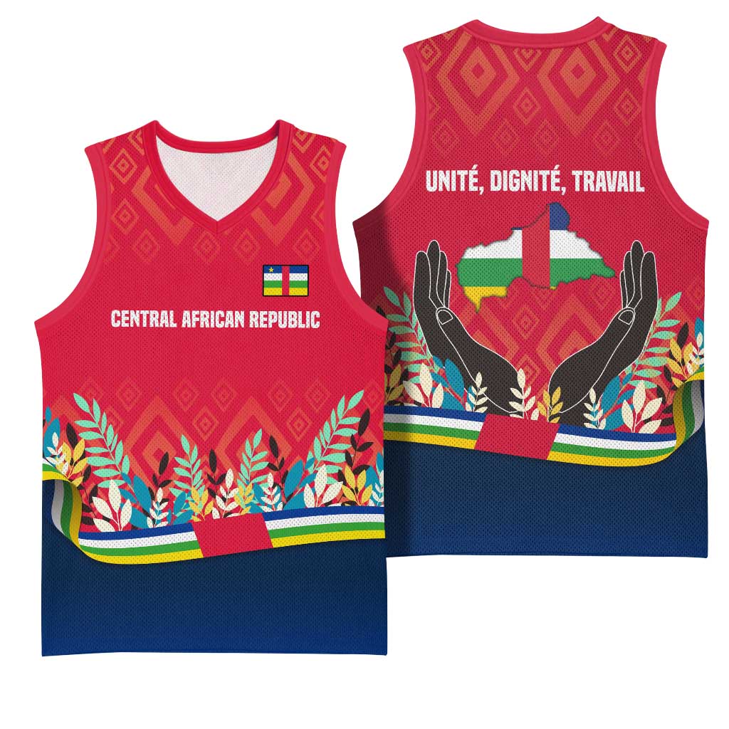 Central African Republic Basketball Jersey Red Blue Green Tribal Design TS04