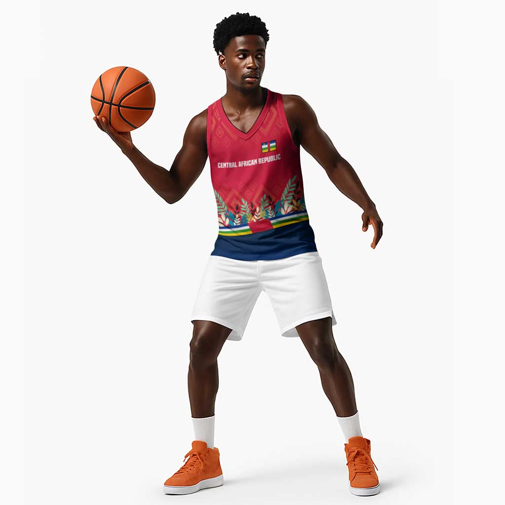 Central African Republic Basketball Jersey Red Blue Green Tribal Design TS04