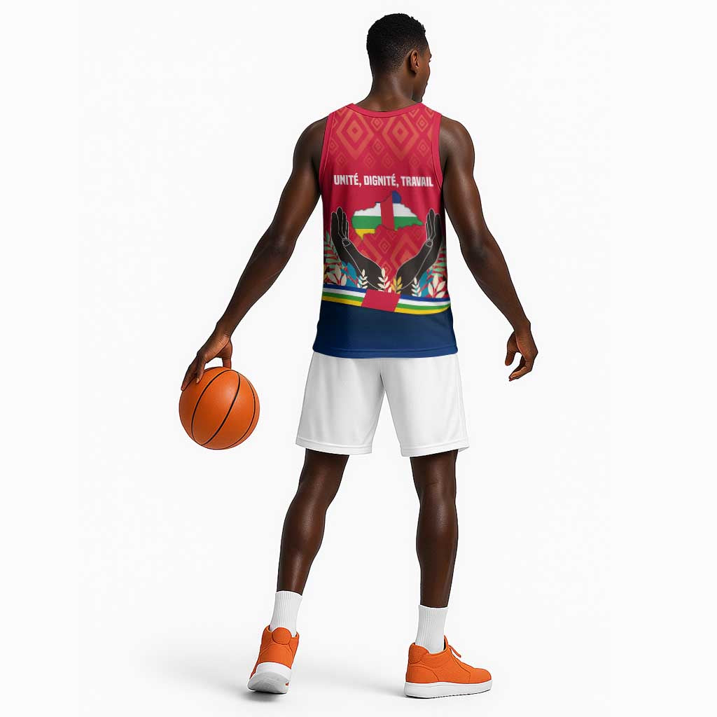 Central African Republic Basketball Jersey Red Blue Green Tribal Design TS04