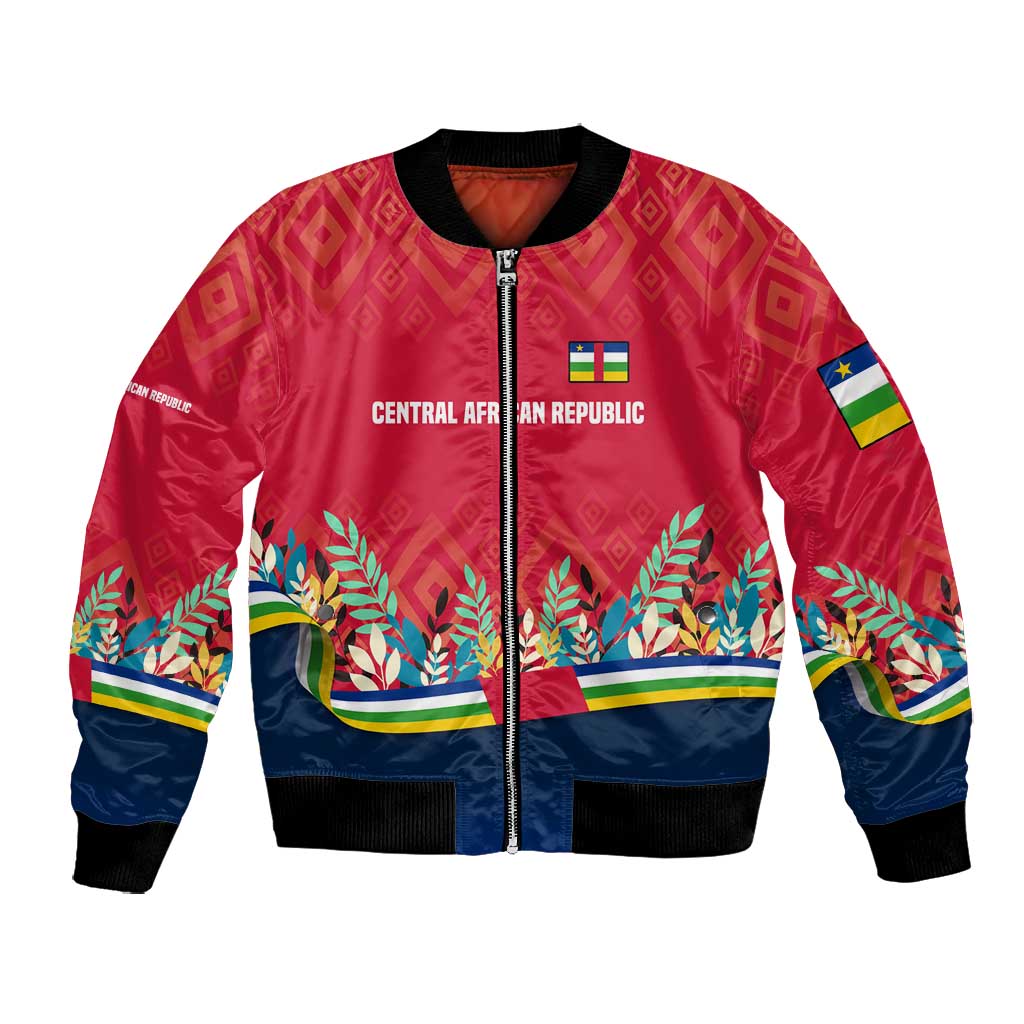 Central African Republic Bomber Jacket Red Blue Green Tribal Design - African Pride