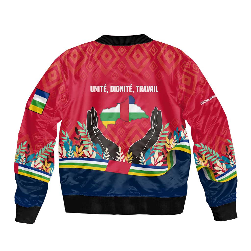 Central African Republic Bomber Jacket Red Blue Green Tribal Design - African Pride