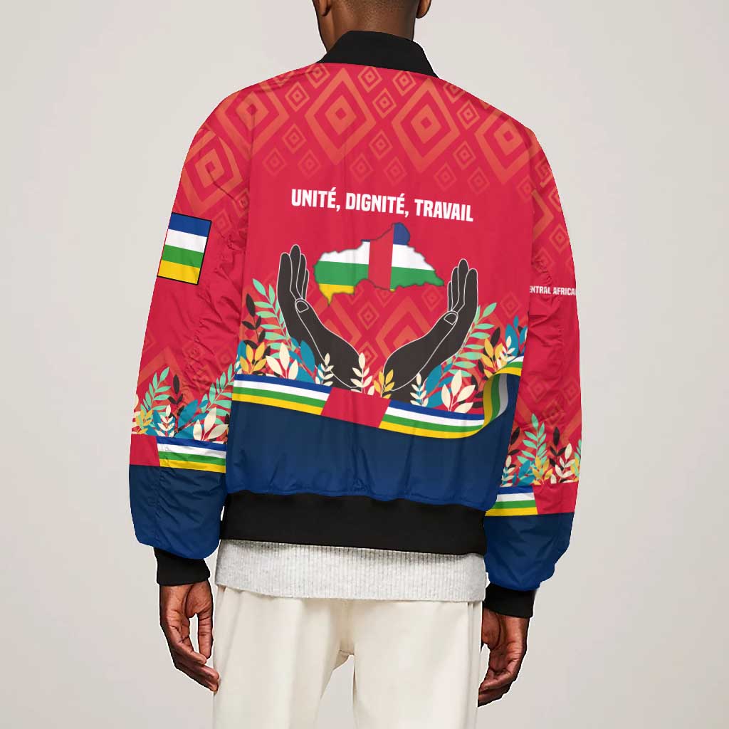 Central African Republic Bomber Jacket Red Blue Green Tribal Design - African Pride