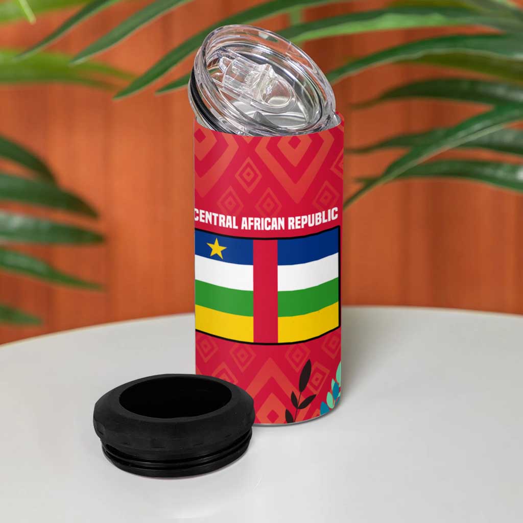 Central African Republic 4 in 1 Can Cooler Tumbler Red Blue Green Tribal Design - African Pride