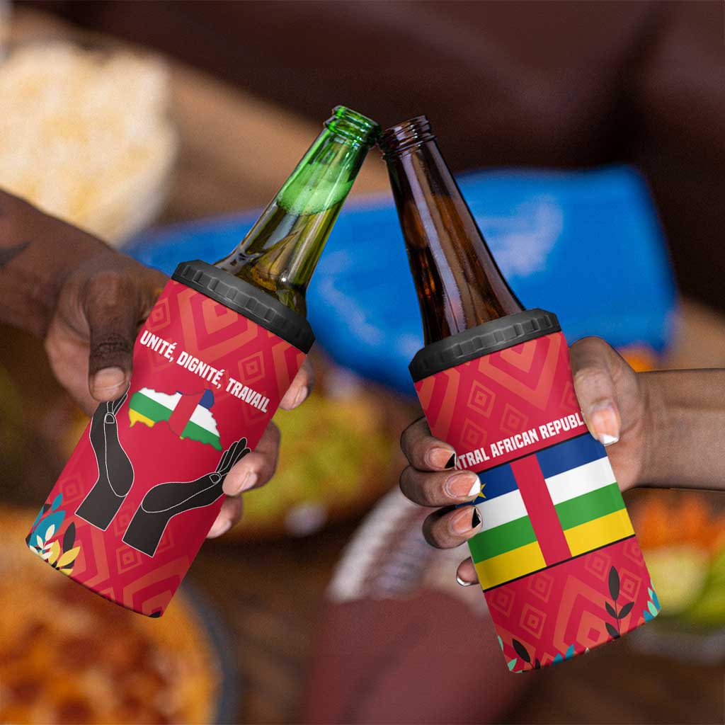 Central African Republic 4 in 1 Can Cooler Tumbler Red Blue Green Tribal Design - African Pride