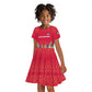 Central African Republic Kid Short Sleeve Dress Red Blue Green Tribal Design - African Pride