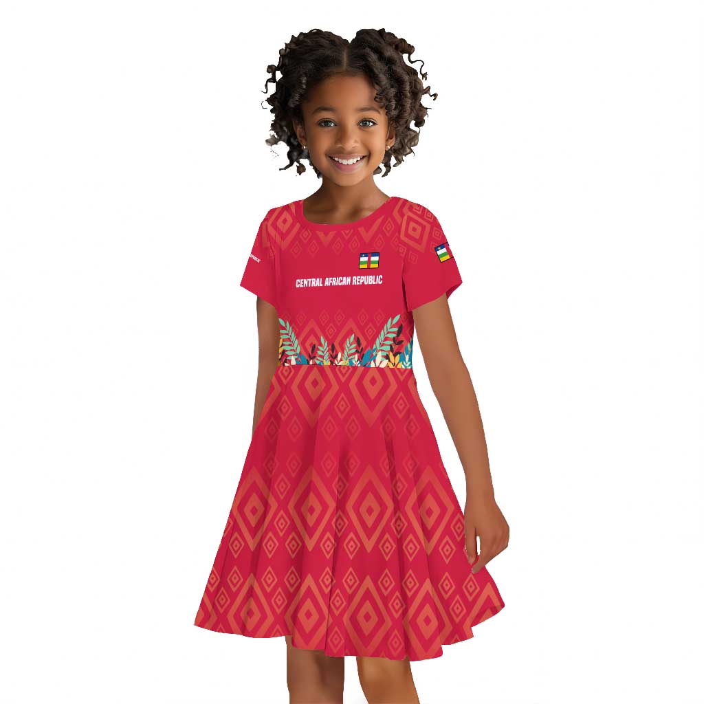 Central African Republic Kid Short Sleeve Dress Red Blue Green Tribal Design - African Pride