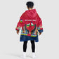 Central African Republic Kid Wearable Blanket Hoodie Red Blue Green Tribal Design - African Pride