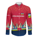 Central African Republic Long Sleeve Button Shirt Red Blue Green Tribal Design - African Pride