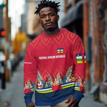 Central African Republic Long Sleeve Shirt Red Blue Green Tribal Design - African Pride