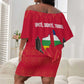 Central African Republic Off Shoulder Short Dress Red Blue Green Tribal Design - African Pride