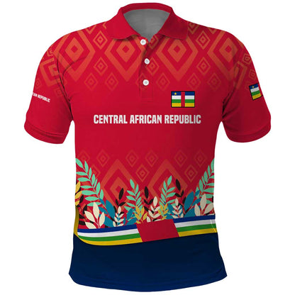 Central African Republic Polo Shirt Red Blue Green Tribal Design - African Pride