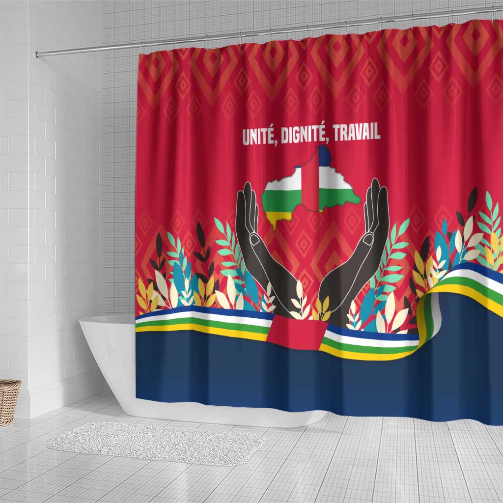 Central African Republic Shower Curtain Red Blue Green Tribal Design - African Pride