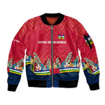 Central African Republic Sleeve Zip Bomber Jacket Red Blue Green Tribal Design - African Pride