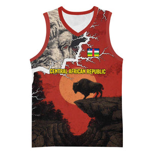 Central African Republic Basketball Jersey Red Black Nature Design and Buffalo TS04