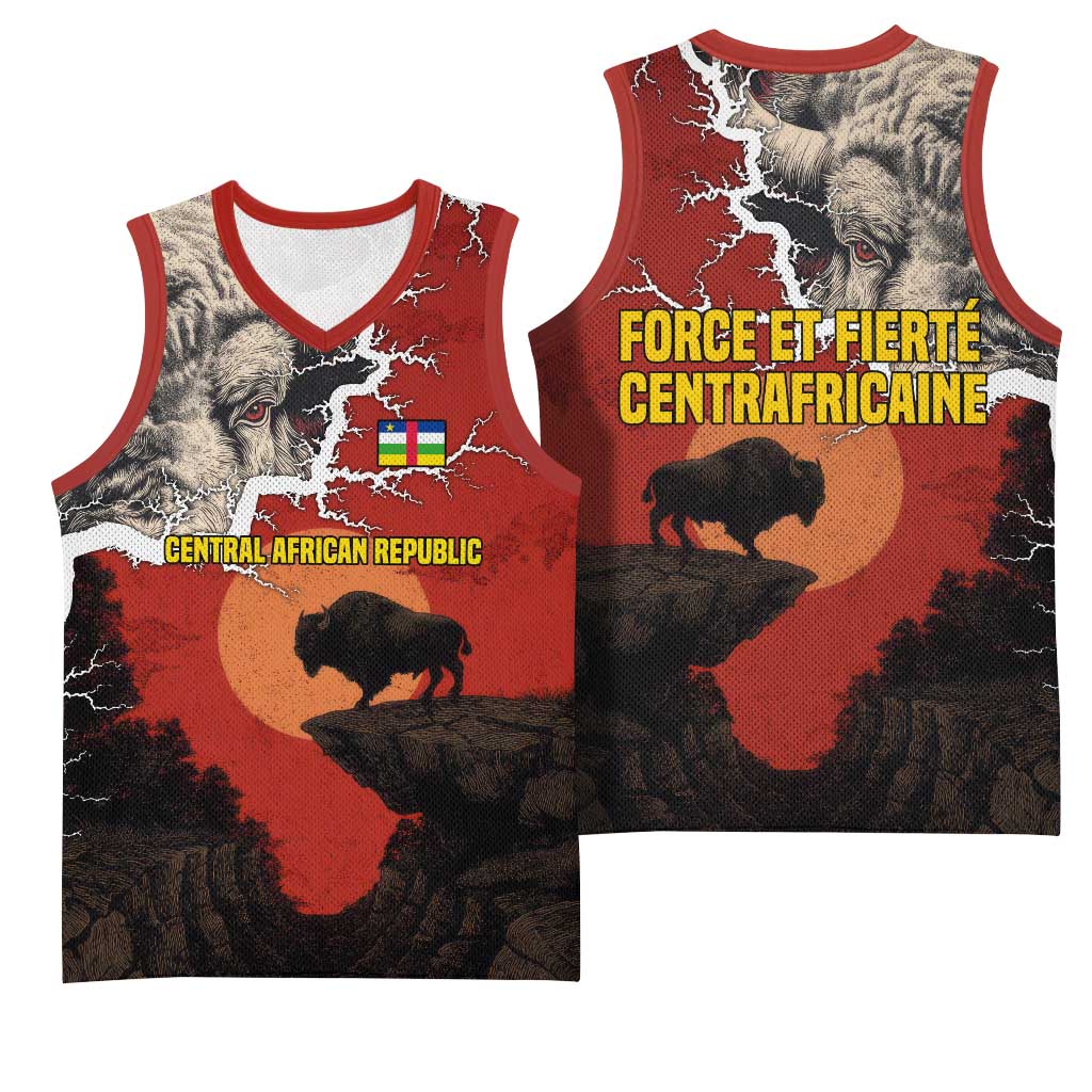 Central African Republic Basketball Jersey Red Black Nature Design and Buffalo TS04