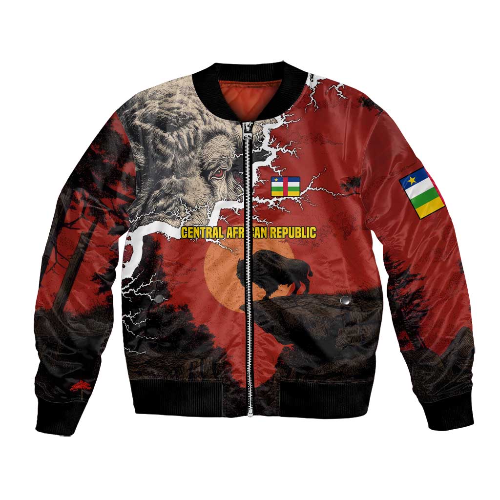 Central African Republic Bomber Jacket Red Black Nature Design and Buffalo - African Pride