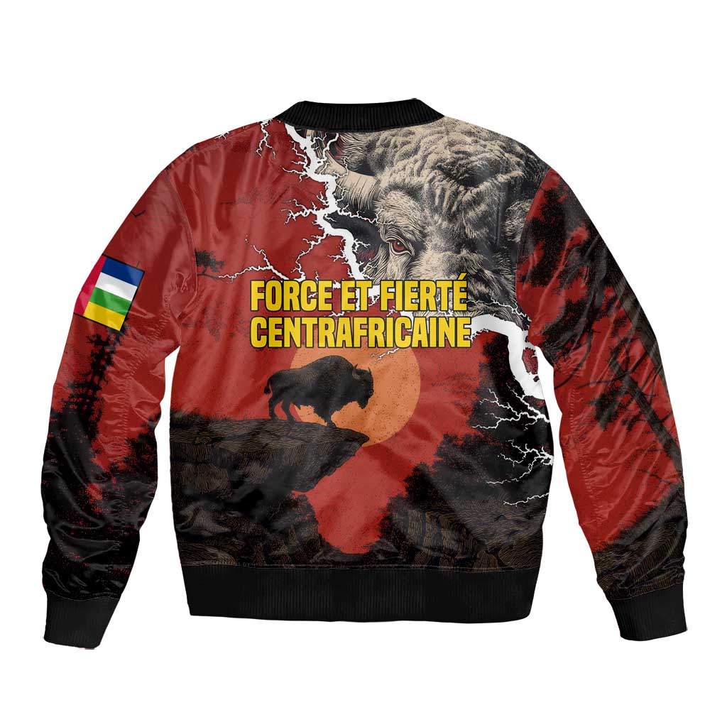 Central African Republic Bomber Jacket Red Black Nature Design and Buffalo - African Pride