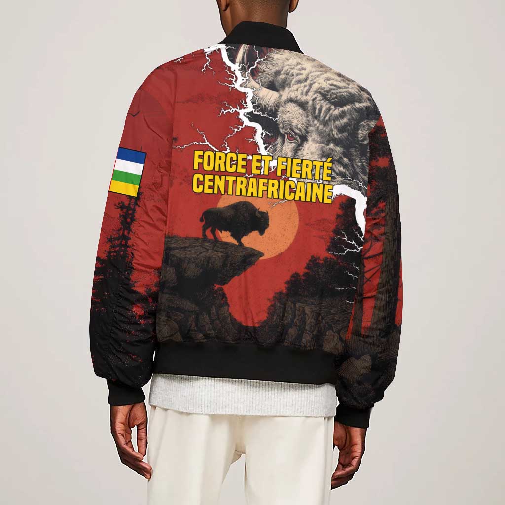 Central African Republic Bomber Jacket Red Black Nature Design and Buffalo - African Pride
