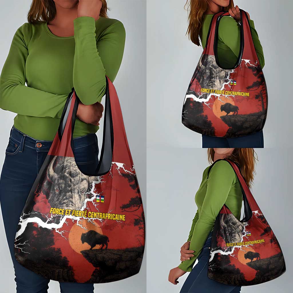Central African Republic Grocery Bag Red Black Nature Design and Buffalo - African Pride