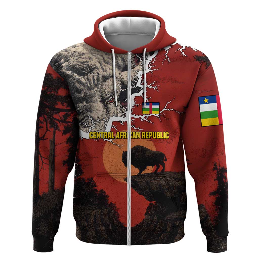 Central African Republic Hoodie Red Black Nature Design and Buffalo - African Pride