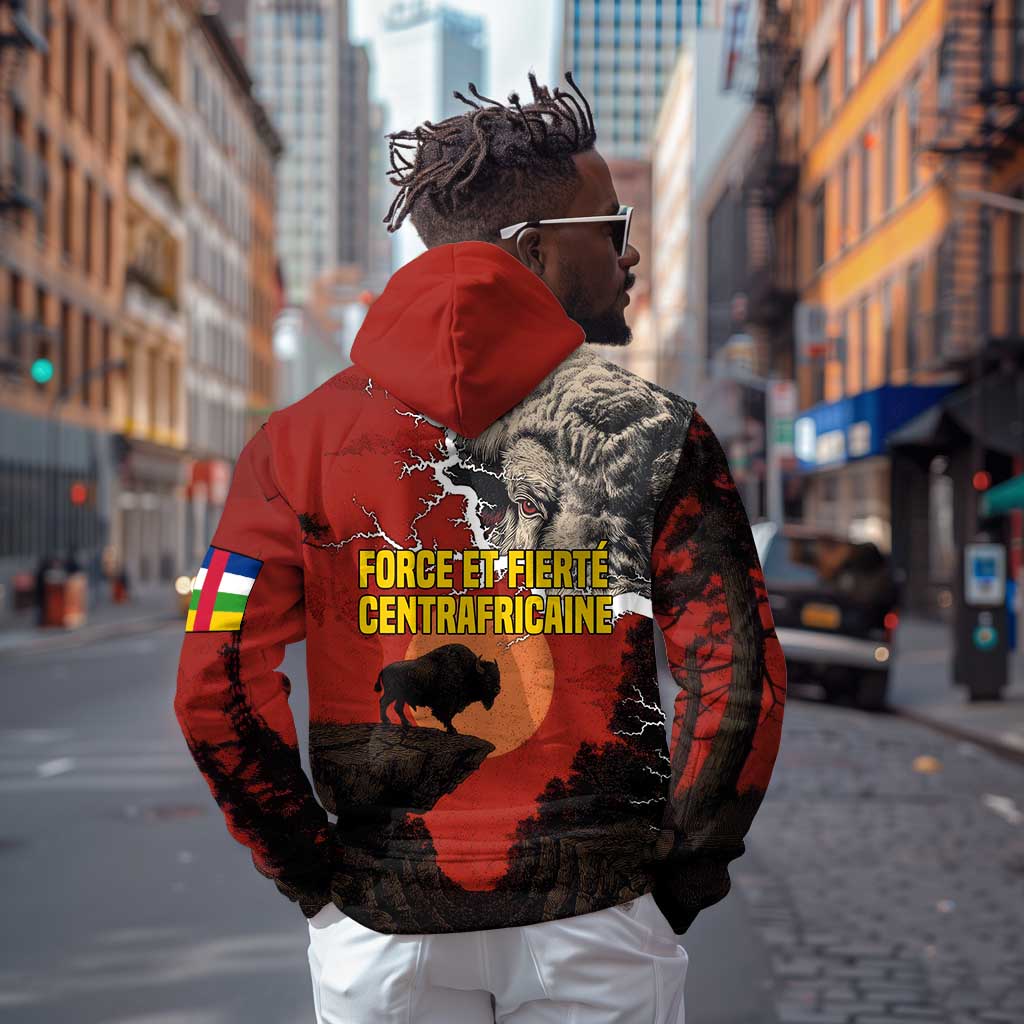 Central African Republic Hoodie Red Black Nature Design and Buffalo - African Pride