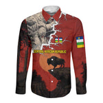 Central African Republic Long Sleeve Button Shirt Red Black Nature Design and Buffalo - African Pride
