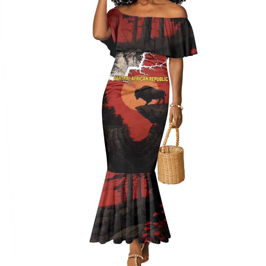 Central African Republic Mermaid Dress Red Black Nature Design and Buffalo - African Pride