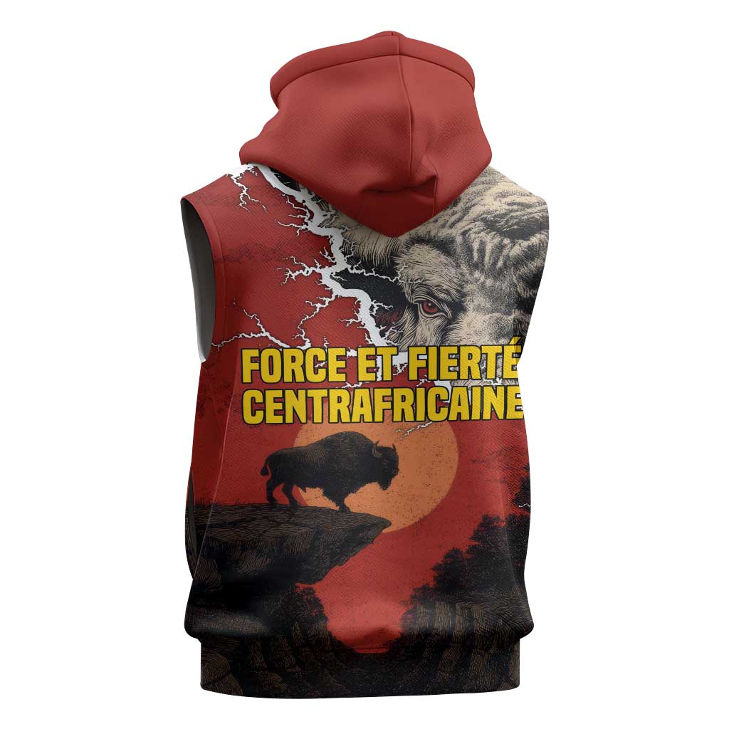 Central African Republic Sleeveless Hoodie Red Black Nature Design and Buffalo - African Pride
