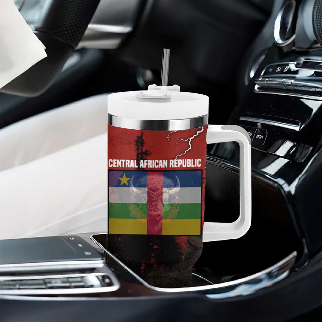 Central African Republic Tumbler With Handle Red Black Nature Design and Buffalo - African Pride