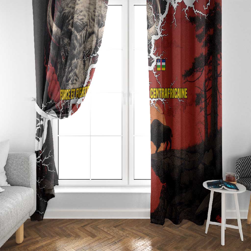 Central African Republic Window Curtain Red Black Nature Design and Buffalo - African Pride