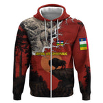 Central African Republic Zip Hoodie Red Black Nature Design and Buffalo - African Pride