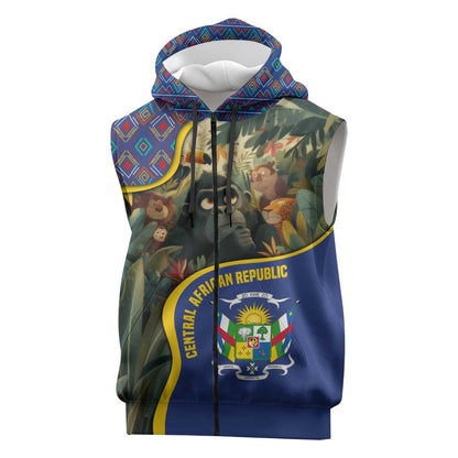 Central African Republic Sleeveless Zip Hoodie Jungle Animal - African Pride