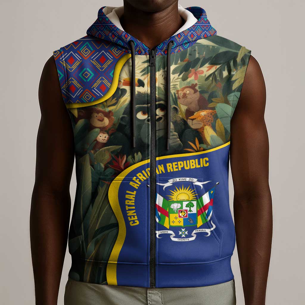 Central African Republic Sleeveless Zip Hoodie Jungle Animal - African Pride