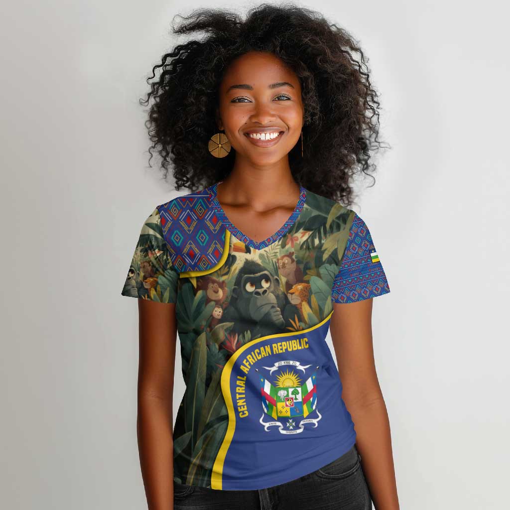 Central African Republic Women V-Neck T-Shirt Jungle Animal - African Pride