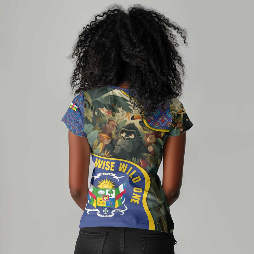 Central African Republic Women V-Neck T-Shirt Jungle Animal - African Pride