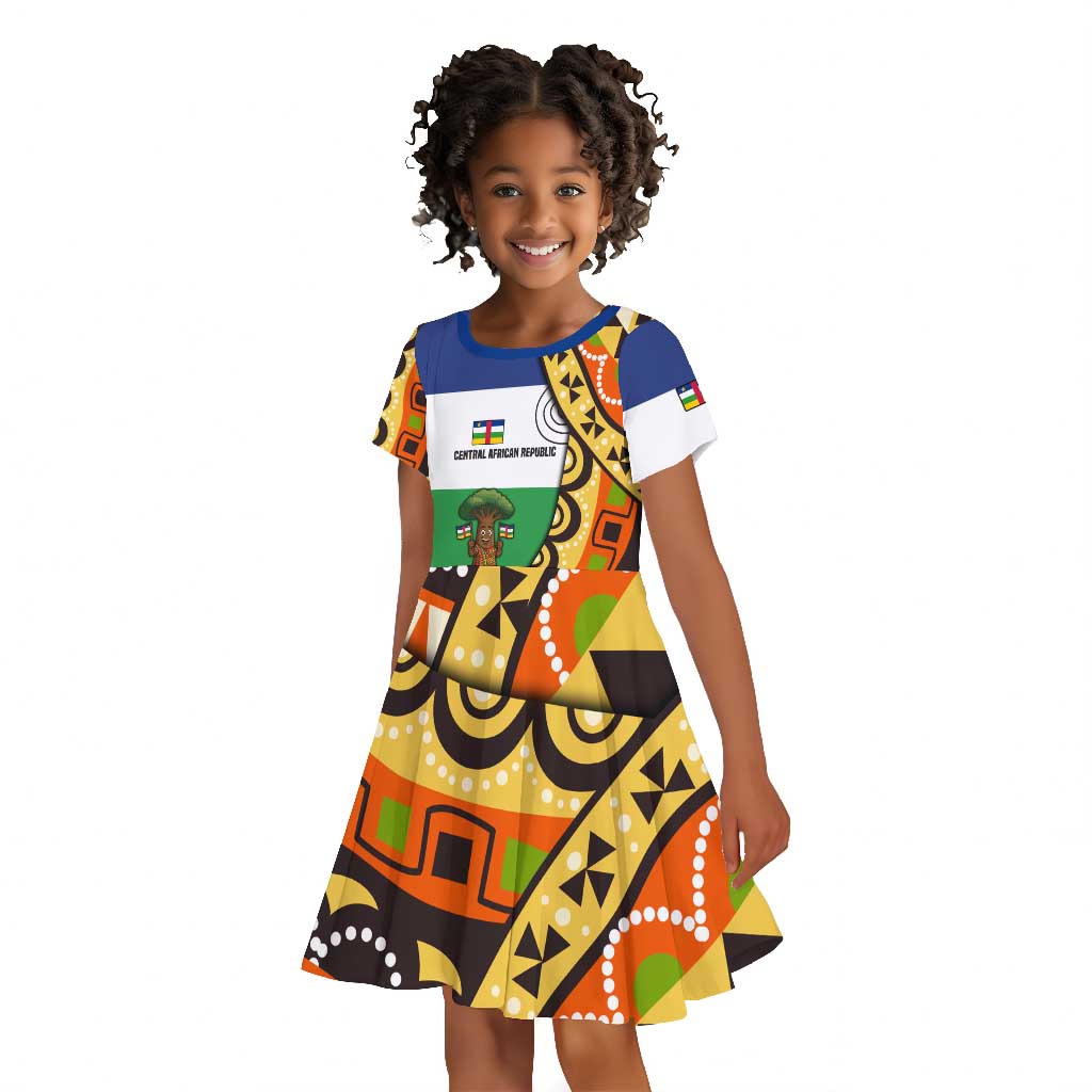 Central African Republic Kid Short Sleeve Dress Baobab and Flag - African Pride