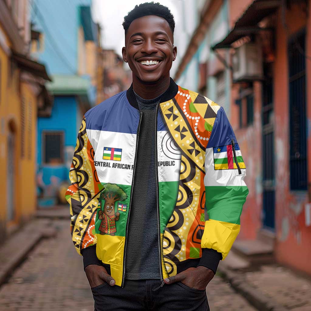 Central African Republic Sleeve Zip Bomber Jacket Baobab and Flag - African Pride